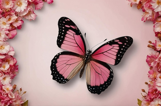 Photo pink butterfly patter background