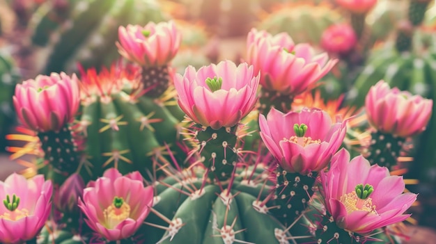 Photo pink cactus flowers blooming in a desert garden