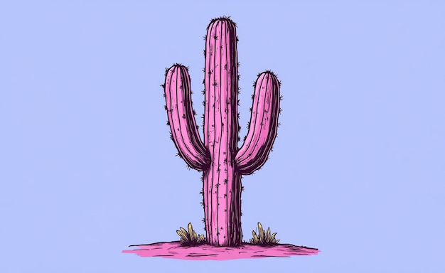 a pink cactus with a purple background with a drawing of a cactus