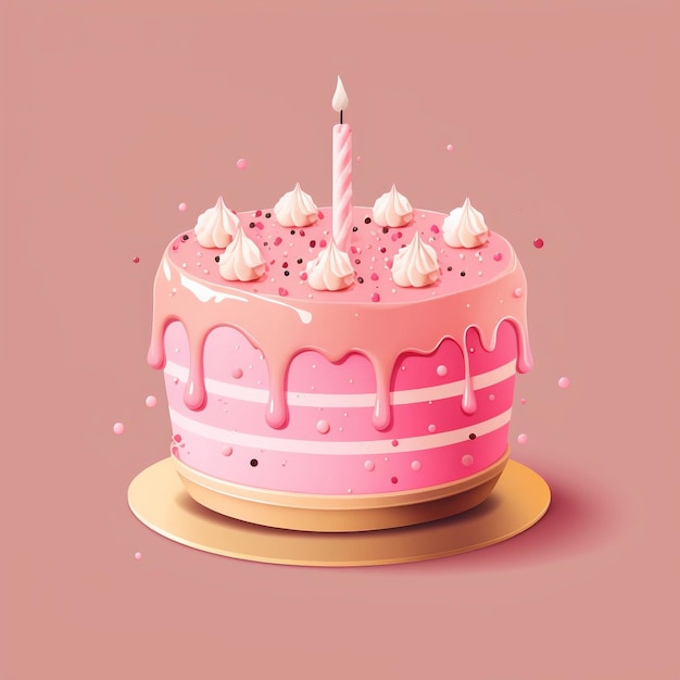 Photo a pink cake with a candle on it and a pink background.