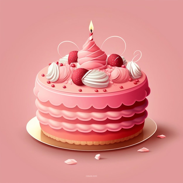 A pink cake with a candle on it