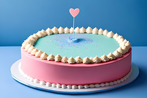 A pink cake with a heart on it