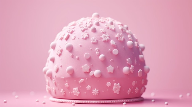 A pink cake with a pink background and a star on the top.