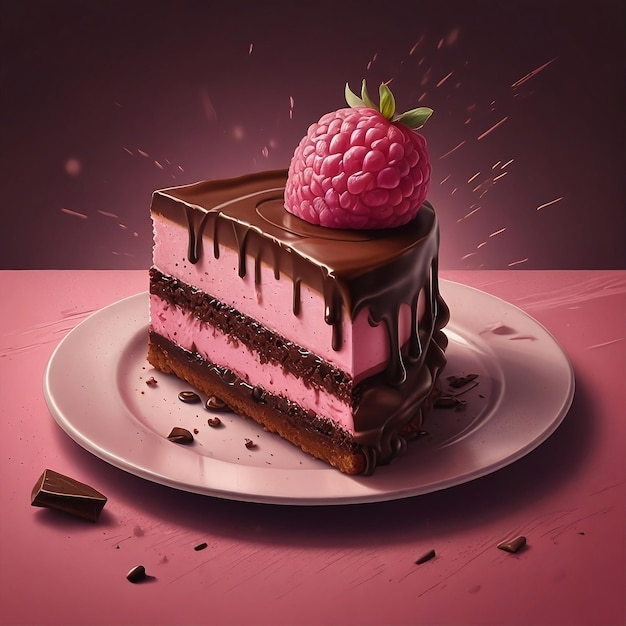 a pink cake with a strawberry on the top