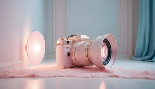 Photo a pink camera with a white light on it