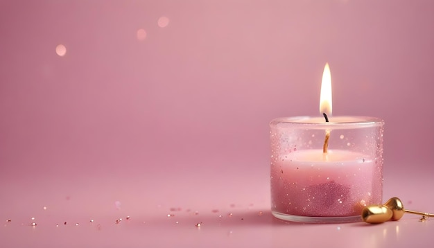 Photo a pink candle that is lit up with a pink background