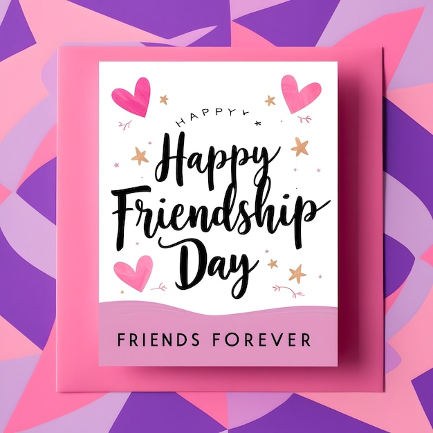 a pink card with a happy friendship written on it