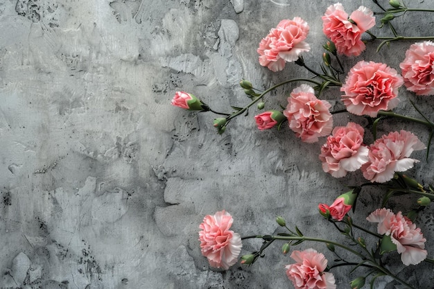 Pink carnation flowers on grey concrete background n