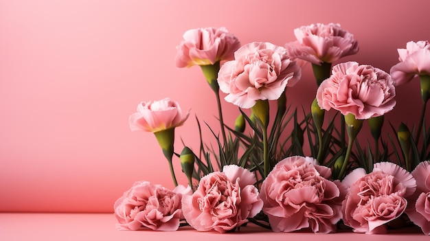 Pink Carnation Flowers on Pink Background