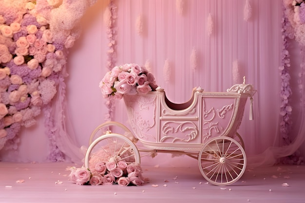 a pink carriage with the words  i love you  on it