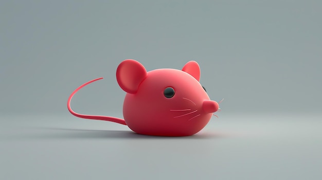 A pink cartoon mouse with a long tail