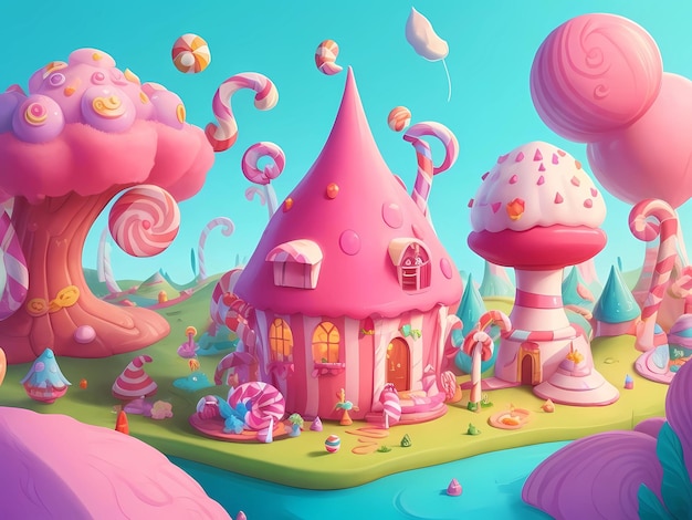 a pink castle with a pink roof and a pink castle on the bottom.