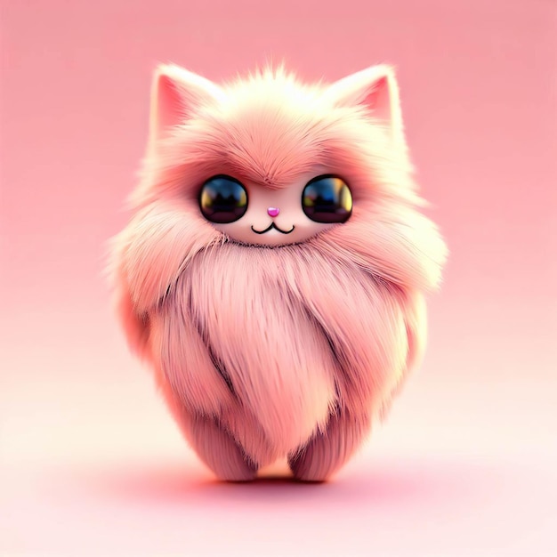 A pink cat with blue eyes is on a pink background.