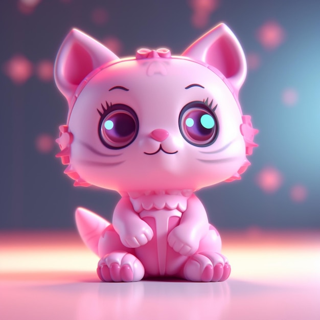 A pink cat with blue eyes sits on a white surface.