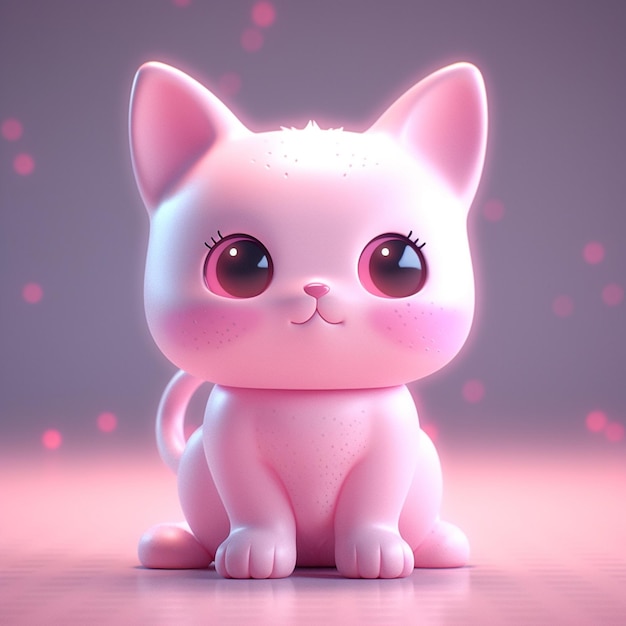 A pink cat with pink eyes sits on a pink background.