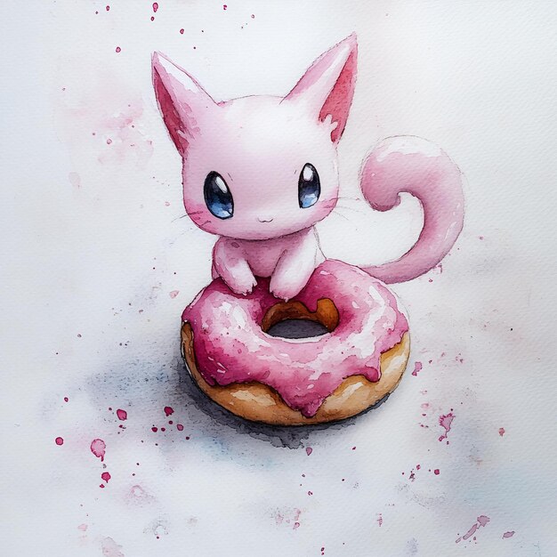 Photo a pink cat with a pink nose sits on a doughnut