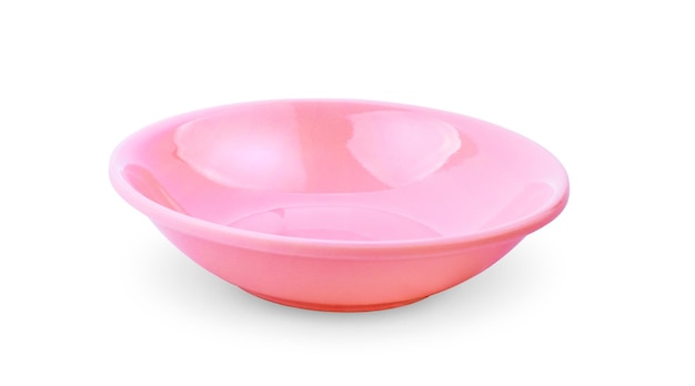 Pink ceramic bowl on white background