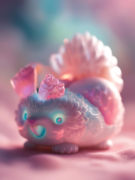 a pink ceramic figurine of a pink frog with a blue face