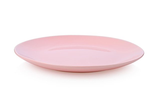 Pink ceramic plate isolated on white background