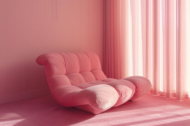 Photo a pink chair in a pink cozy room without people sunshine