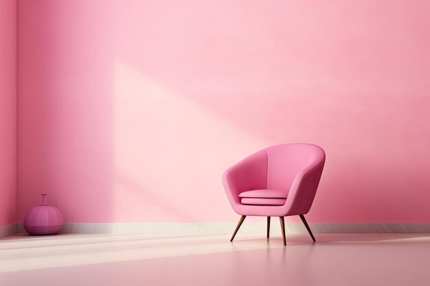 A pink chair sitting in front of a pink wall ai generated