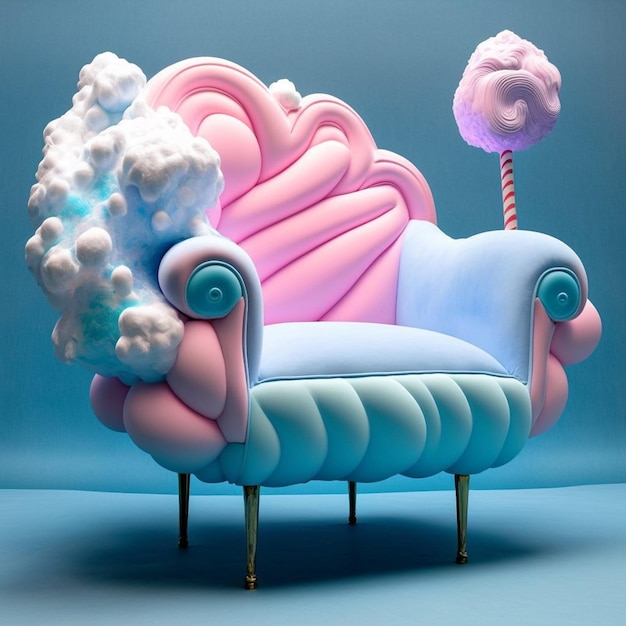 A pink chair with a cloud shaped top and a pink chair with a large head.