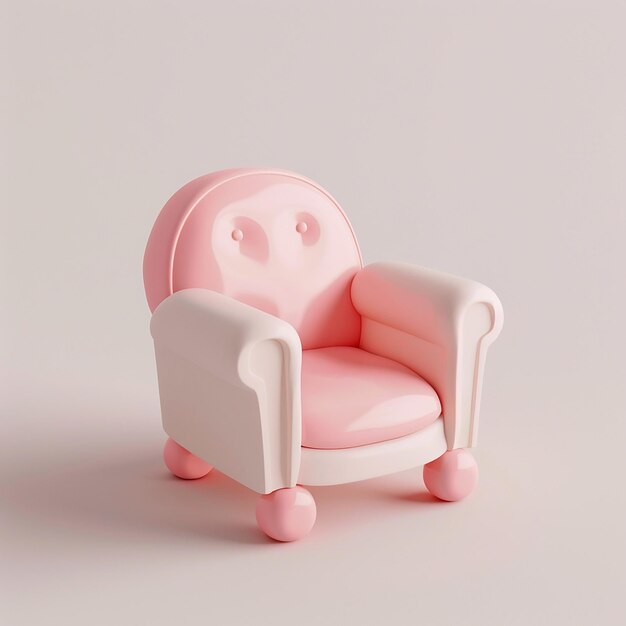 a pink chair with a white arm rests on the floor