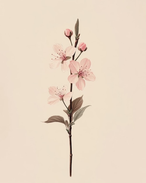 Photo pink cherry blossom branch illustration