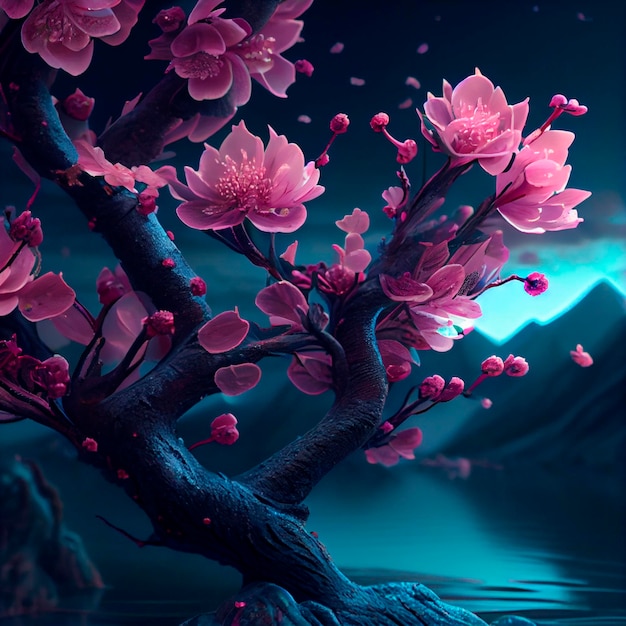 Pink Cherry Blossom Illustration created by Generative AI technology