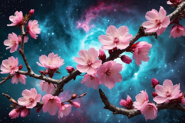 Photo pink cherry blossom nebula