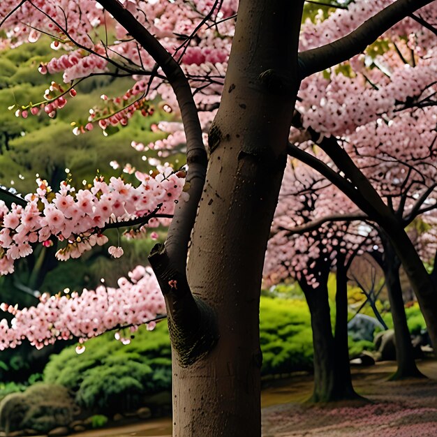 Photo a pink cherry blossom tree in the background