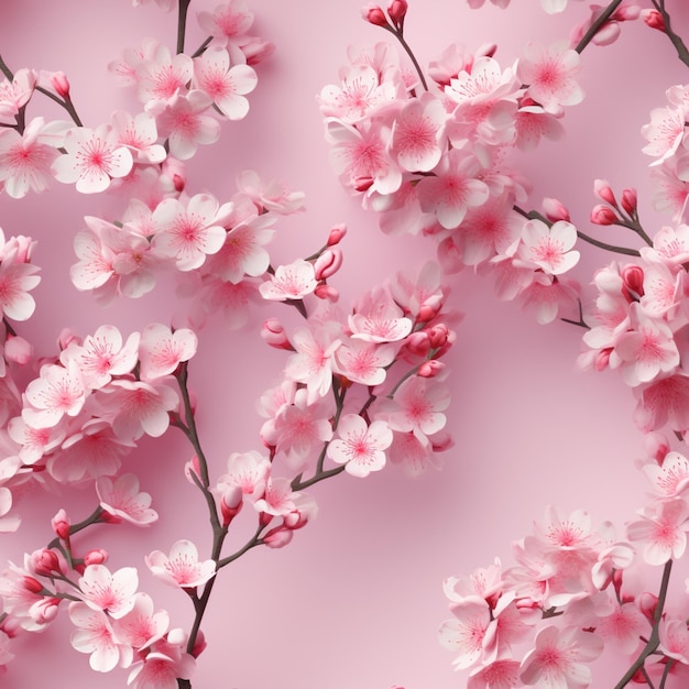 Pink cherry blossom wallpaper with a pink background and a pink background with a branch of cherry blossoms.