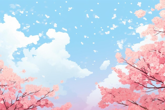 Photo pink cherry blossoms on a blue background.