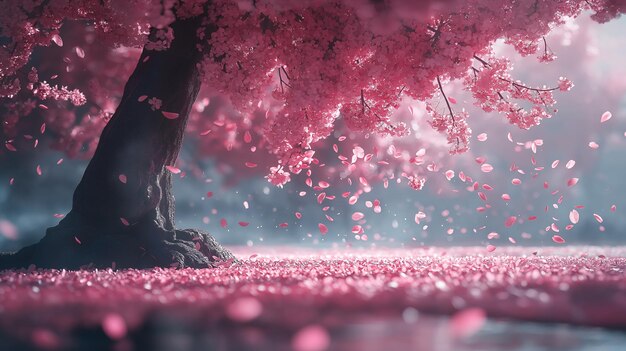 Photo pink cherry blossoms falling from a tree onto the ground