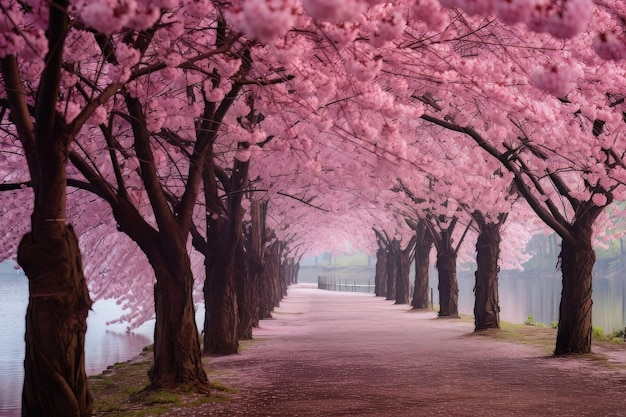 Pink cherry blossoms in full bloom during spring pink life