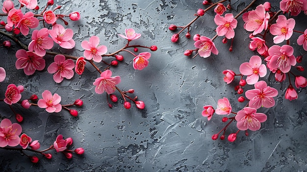 Photo pink cherry blossoms on grey background