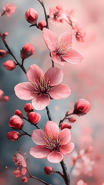 Photo pink cherry blossoms illustration