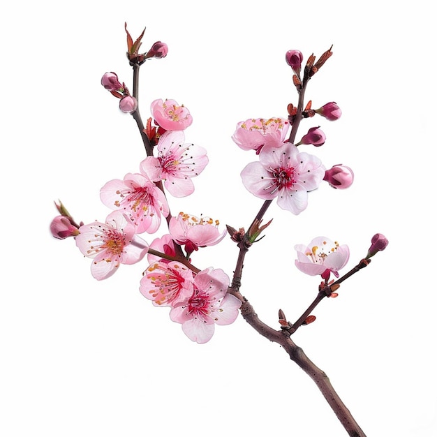 Pink cherry blossoms on white background isolate