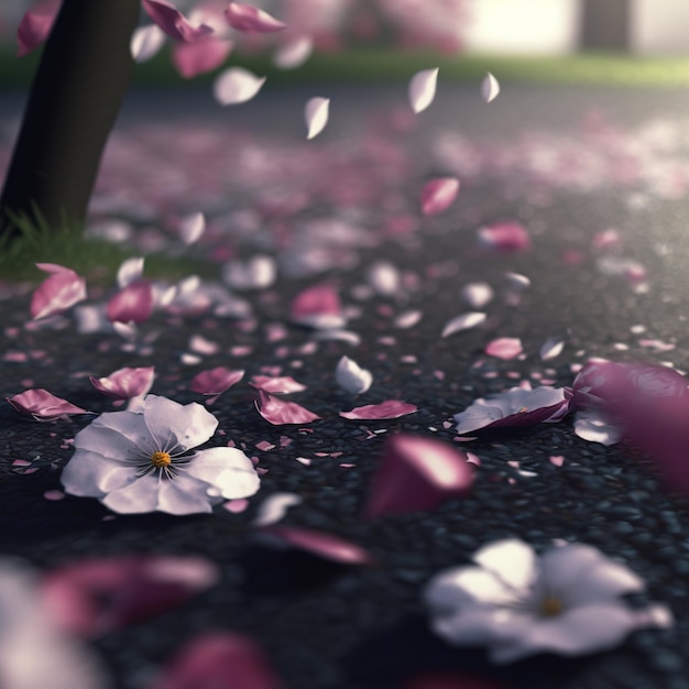 Pink cherry petals AI render