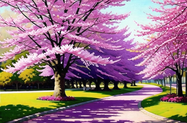 Pink cherry tree blossom flowers blooming in spring sakura easter time ai generated landscape