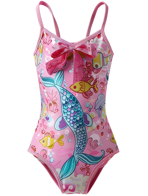 Photo pink childrens swimsuit with mermaid motif