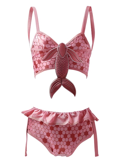 Photo pink childrens swimsuit with mermaid motif