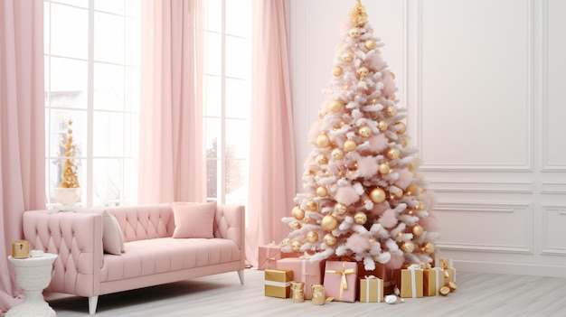 Pink Christmas tree and Christmas decorations white