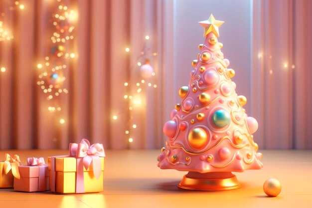 A pink christmas tree in a pink room