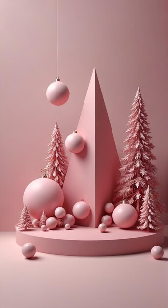 Photo a pink christmas tree with decorations on it and a pink background