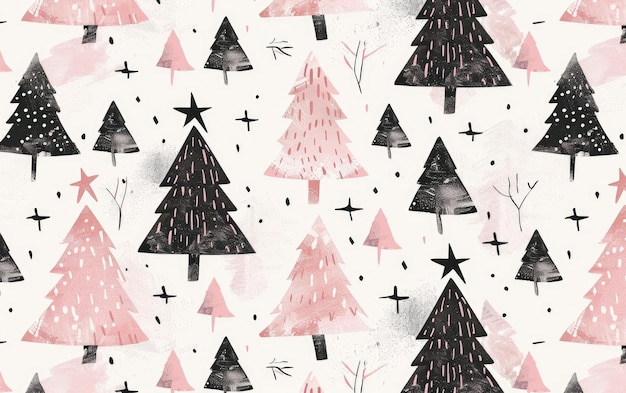 a pink christmas tree with snowflakes and stars