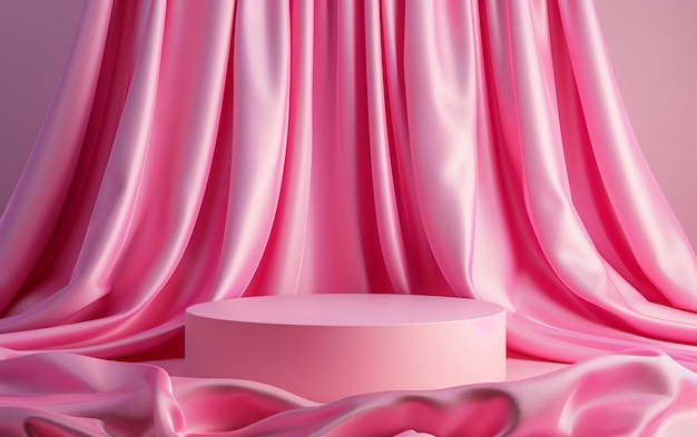 pink circle product podium with pink cloth background