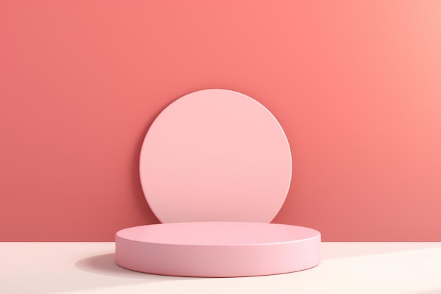 Pink Circle Single Podium Mockup in Soft Light Sunlight with Shadow and Contrast Perfect Scene