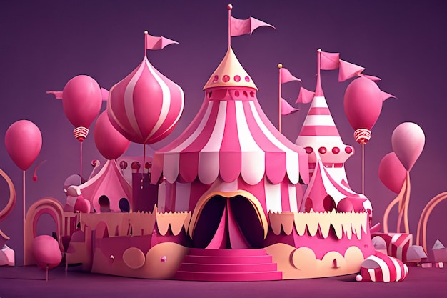 Pink circus tent in cartoon style AI generative illustration