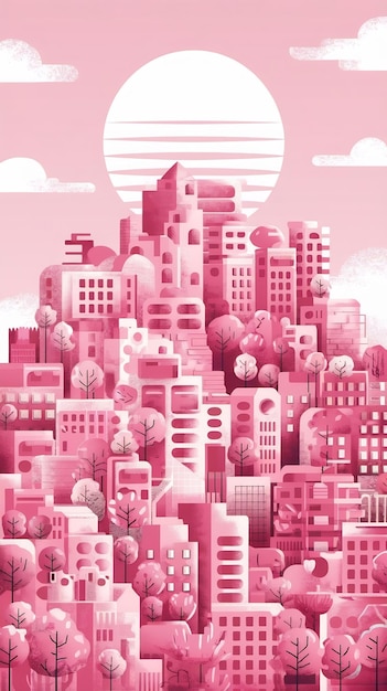 Photo a pink city with a white sun on the top aesthetic created with